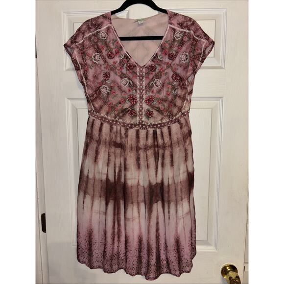 Sundance Catalog Gemi Sz XS Pink Tie Dye Floral Embroidered Chiffon Dress Lined - Picture 1 of 14